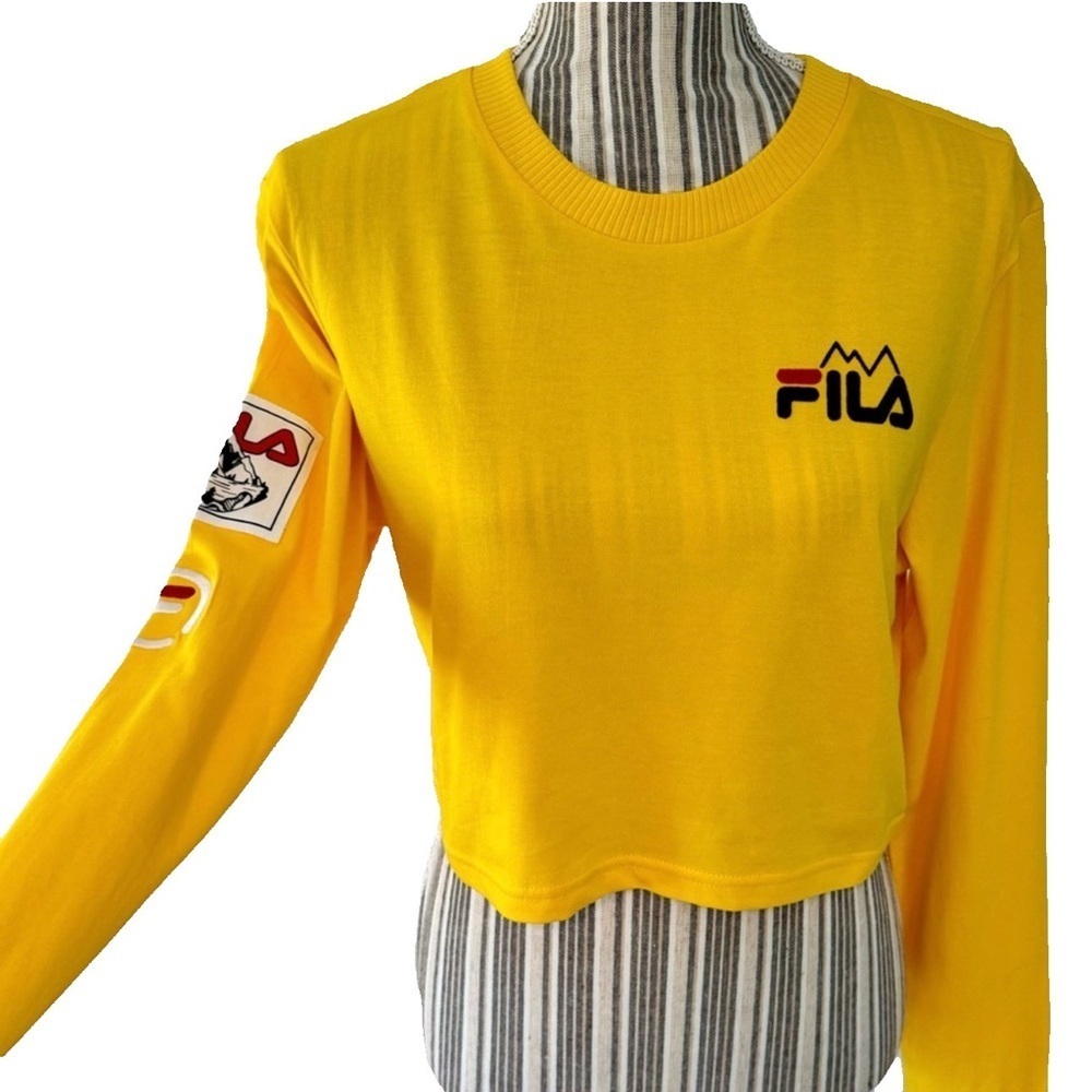 NWT FILA Long Sleeve Crop Top 100% cotton bright yellow size medium